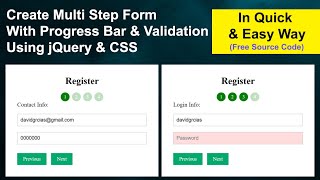 Multi Step Form With Progress Bar amp Validation Using jQuery amp CSS  Create Form With Multiple Steps [upl. by Connor]