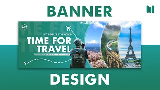 Unique Travel Facebook Banner Design in Photoshop  Banner ads design [upl. by Ninahs]