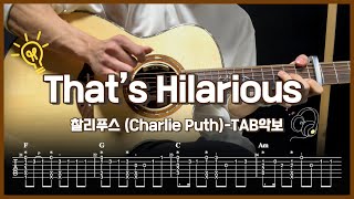 Thats Hilarious찰리푸스Charlie Puth 기타커버 𝗧𝗔𝗕악보 【★★★★☆】 [upl. by Miltie373]