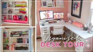 Organized Desk Tour  Home Office Desk Setup  Ikea Alex Desk Organization  Craft Room Desk Ideas [upl. by Assilem]