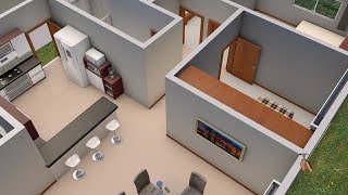 Planta 3D com três Quartos e Cozinha Americana [upl. by Zephan663]