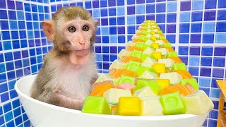 Monkey baby Abu Earth jelly eyeball jelly puppy wash car and eats colorful ice cream so yummy [upl. by Kasevich328]