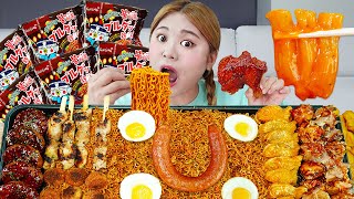 Mukbang Fire Spicy Noodle Fried Chicken Spicy tteokbokki Busan Bibim guksu EATING by HIU 하이유 [upl. by Saisoj]