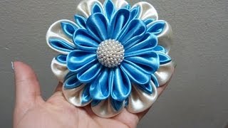 Como Hacer Flor Grande De TelaHow to make Kanzashi fabric flower [upl. by Ecnarepmet]