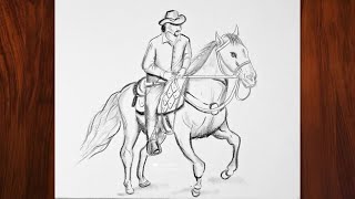 How to draw Man riding a Horse 🏇  How To Draw A Horse 🐎 and Rider Bareback  Easy Horse Drawing [upl. by Clio969]