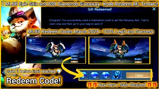 6 MLBB Redeem Codes March 17 2024  Mobile Legends New Diamond redeem code Today Claim it Now💎💎💎💎💎 [upl. by Salome]