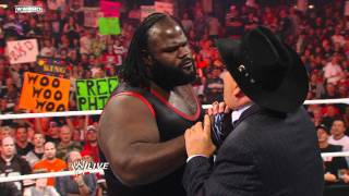 Raw  Mark Henry describes his World Heavyweight Title triumph to Jim Ross [upl. by Ahsinid304]