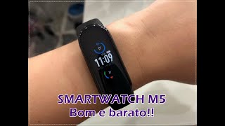 RESENHA SMARTWATCH M5  Bom barato recebe notificações e mudança de música da playlist [upl. by Asilahs]