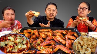 BBQ Chicken wings Pan pizza Chatpate panipuri Mukbang HimaLiFoodie [upl. by Vanya]