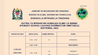 RATIBA YA MTIHANI WA DARASA LA SABA 20232024 NECTA STANDARD SEVEN TIMETABLE 2023 [upl. by Barcot]