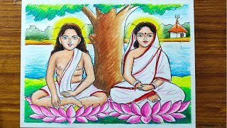 how to draw harichand thakur and santi mata with oil pastel color step by step for beginners [upl. by Ekeiram]