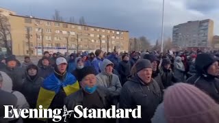 Ukraine latest Protests in Melitopol after Russians kidnap mayor [upl. by Enrichetta749]