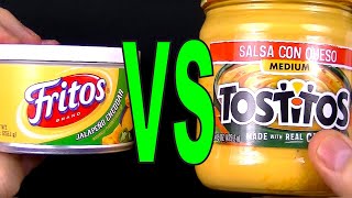 Fritos Jalapeno vs Tostitos Salsa Con Queso  What is the Best Cheese Dip FoodFights Food Review [upl. by Inaluahek]