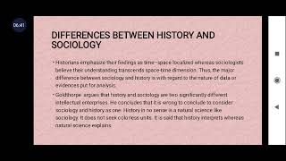 interrelations and Differences between history and Sociology pushpakrishnan [upl. by Naawaj742]