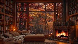 Autumn in the Forest  Cozy Cabin Ambience with Jazz Rain and Fireplace for Relaxation 🍁 [upl. by Herve203]