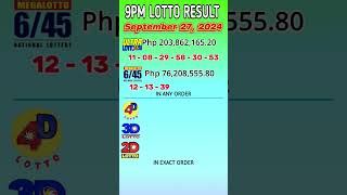 Lotto Result September 27 2024 Friday 900PM Php2038 million shortvideo [upl. by Ecyor846]