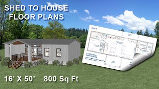 16X50 Shed to House Floor Plans  Tiny House  2 Bedrooms 2 Bathrooms [upl. by Pazia]