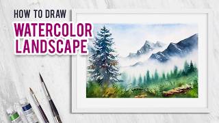 Горы Пейзаж акварелью Watercolor mountains landscape [upl. by Hbahsur750]