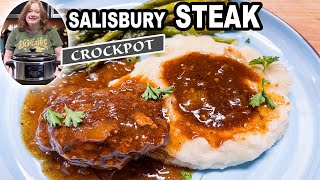 Salisbury Steak amp Gravy in the Crockpot Slow Cooker Ground Beef Dinner Idea [upl. by Tarton]