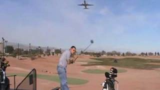 Long drive golfer hits 757 airplane at Las Vegas golf driving range [upl. by Neffirg]