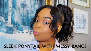 Easy ponytail with two bangs tutorial step by step protective hairstyles top knot bun [upl. by Ientirb393]