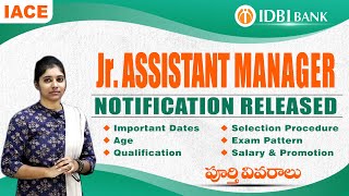 IDBI JAM Jr Assistant Manager Notification Out  Qualification Imp Dates Exam Pattern Details [upl. by Niletac240]