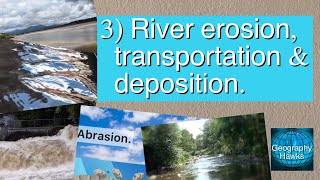 3 River erosion transportation amp deposition Powered by GeographyHawks [upl. by Brien]