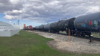 Northbound passes Southbound train on the Aldersyde sub in Vulcan Alberta [upl. by Ahsekel226]