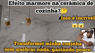 como fazer efeito mármore em cerâmica de cozinharealista brancocarrara marmore efeitomarmore [upl. by Tamah]