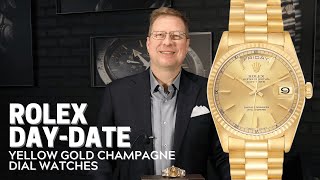 Rolex President Day Date Yellow Gold Champagne Dial Watches 18238 and 118238  SwissWatchExpo [upl. by Yrag690]