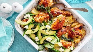 Lemon Chicken Avocado and Crunchy Potato Tray Bake recipe [upl. by Clotilda843]