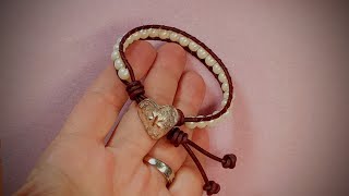 Leather and Pearl Bracelet Traditional Method Using Two Needles [upl. by Aynad984]