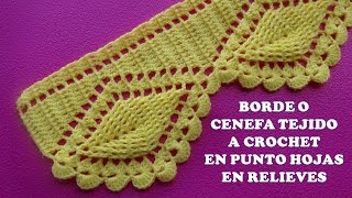 Borde N° 3  puntilla o Cenefa Hojas en Relieves tejido a crochet para Colchas y Cobijas paso a paso [upl. by English]