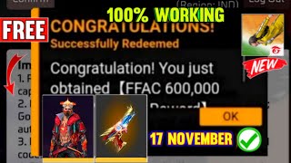 FREE FIRE REDEEM CODE TODAY 17 NOVEMBER REDEEM CODE FREE FIRE  FF REDEEM CODE TODAY 17 NOVEMBER FF [upl. by Des83]