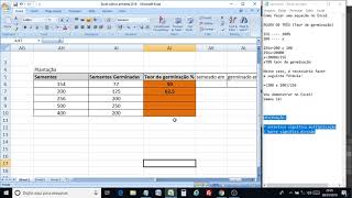 Cálcular teor de germinação Excel regra de três [upl. by Nered462]