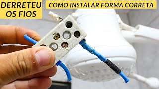 FIOS DO CHUVEIRO DERRENTENDO  Muitos Erram na Hora de Instalar esse Conector [upl. by Yenalem]