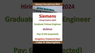 Siemens Off Campus Drive 2024  Graduate Engineer Trainee  BE BTech  Fresher Jobs [upl. by Cline390]