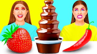 Chocolate Fountain Fondue Challenge  Crazy Challenge by Happy Fun [upl. by Hachmin]