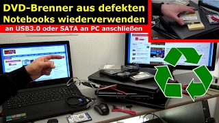 Notebook DVD Laufwerk extern an USB oder in PC einbauen an SATA  4K Video [upl. by Balcke]