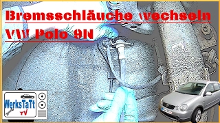 ►VW Polo 9N◄ Bremsschläuche wechseln Replace Brake hoses  ◢WERKSTATTTV◣ [upl. by Hashimoto]