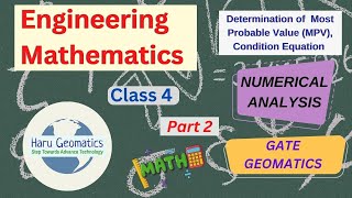 Gate Geomatics  Engineering Mathematics Lecture 4 NUMERICAL ANALYSIS Determination of MPV [upl. by Tench]