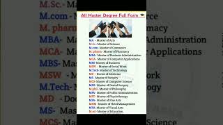 All Master degree full form  MA MSC MCOM MPHARM MBA MTECH [upl. by Bathilda]