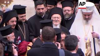 Patriarch of Constantinople arrives in Bucharest for cathedral dedication [upl. by Itnahsa]