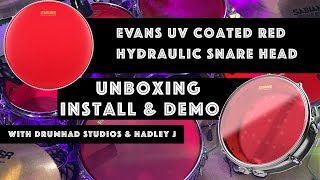 Evans UV Coated Red Hydraulic Snare Head  Unboxing Install amp Demo [upl. by Delahk]