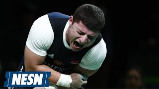 Armenian Weightlifter Suffers Disturbing Elbow Injury [upl. by Pontus296]