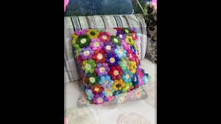 Knitting flower pillow cushion cover crochet flower pillow cushion shorts [upl. by Phedra]