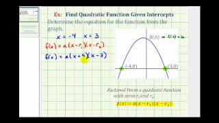 Ex Find a Quadratic Function Given the Intercepts of the Graph [upl. by Arihsat]