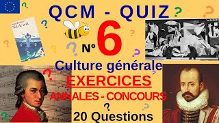 QCM  QUIZ CULTURE GENERALE  n°6  20 Questions issues Annales Concours fonction publique AUDIO [upl. by Aicert]