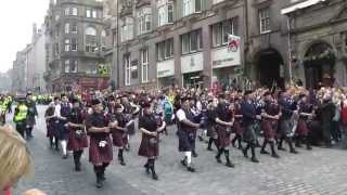 Massed Pipes amp Drums on Edinburghs Royal Mile [upl. by Name]