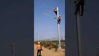 Installation process of support frame for contact grid of electrified railway [upl. by Manaker]